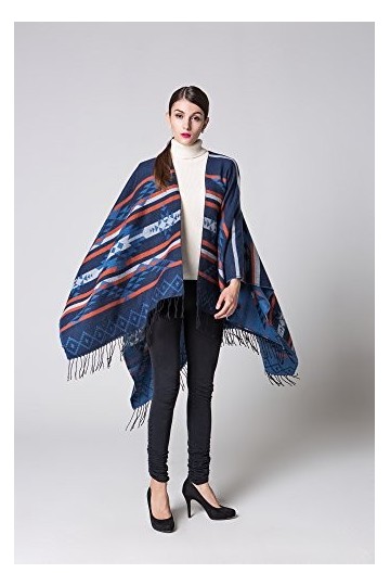 YianBestja Cape Femme Tricot Carreaux Tartan Style avec gland, Ouverture Extra Large écharpe Châle Poncho Automne Hiver 50-5