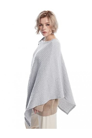 DiaryLook Poncho châle polyvalent pour femme avec boutons sensation cachemire, Gris cachemire., taille unique