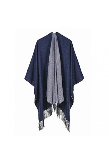 QBSM Ruana Poncho pour femme ouvert sur le devant pour lautomne et lhiver, Sensation pashmina bleu marine, Medium