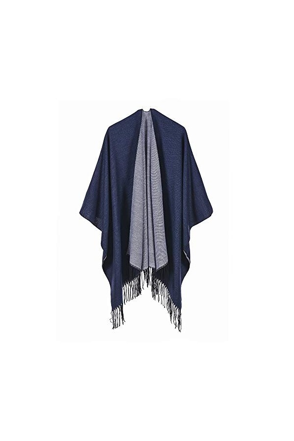 QBSM Ruana Poncho pour femme ouvert sur le devant pour lautomne et lhiver, Sensation pashmina bleu marine, Medium