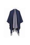 QBSM Ruana Poncho pour femme ouvert sur le devant pour lautomne et lhiver, Sensation pashmina bleu marine, Medium