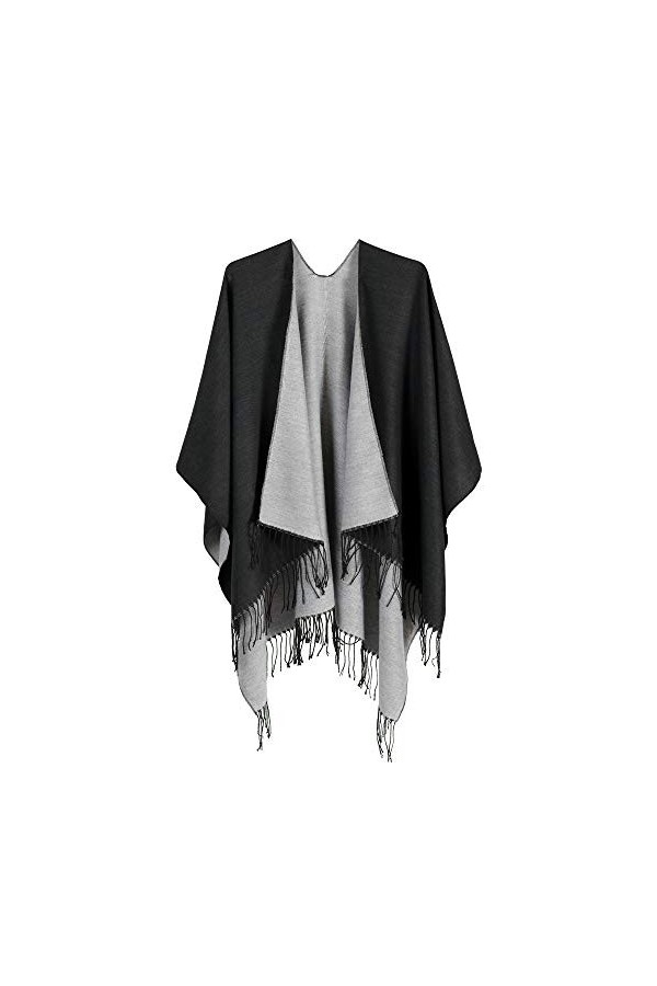 QBSM Ruana Poncho pour femme ouvert sur le devant pour lautomne et lhiver, Sensation pashmina bleu marine, Medium