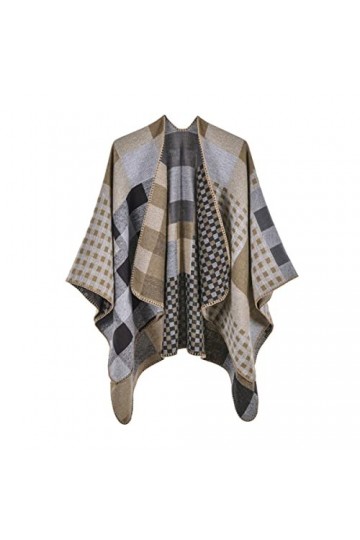 YianBestja Cape Femme Tricot Carreaux Tartan Style, Ouverture Extra Large écharpe Châle Poncho Automne Hiver 24-2 