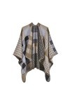 YianBestja Cape Femme Tricot Carreaux Tartan Style, Ouverture Extra Large écharpe Châle Poncho Automne Hiver 24-2 