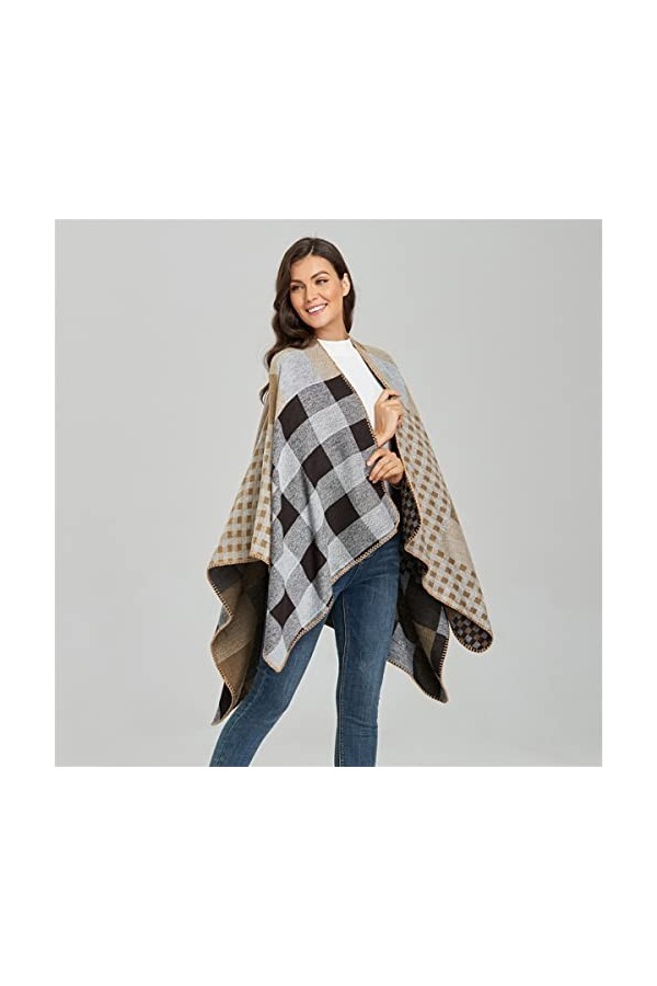 YianBestja Cape Femme Tricot Carreaux Tartan Style, Ouverture Extra Large écharpe Châle Poncho Automne Hiver 24-2 