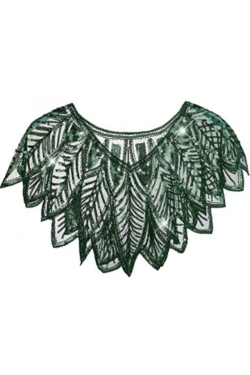 KharmLaddy Cape de soirée rétro années 1920 avec perles et paillettes pour femme, vert feuille, taille unique