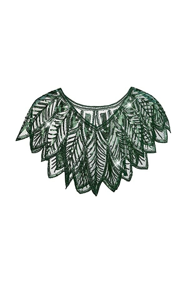 KharmLaddy Cape de soirée rétro années 1920 avec perles et paillettes pour femme, vert feuille, taille unique