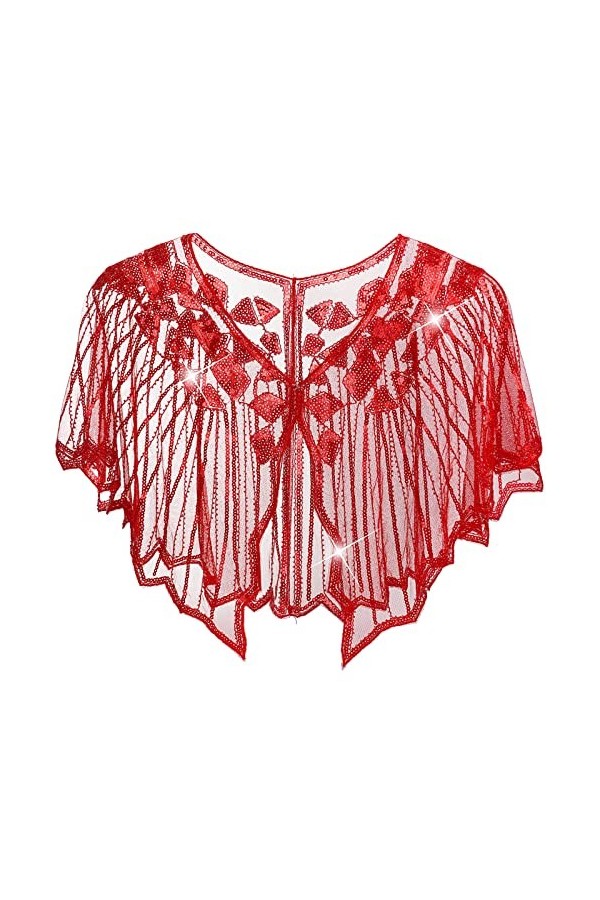 KharmLaddy Cape de soirée rétro années 1920 avec perles et paillettes pour femme, vert feuille, taille unique