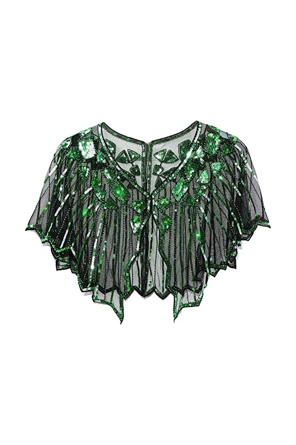 KharmLaddy Cape de soirée rétro années 1920 avec perles et paillettes pour femme, vert feuille, taille unique