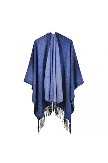 MeOkey Poncho Femme, Cape Femme Hiver/Automne Chaud, Écharpe à Franges, Surdimensionné 130cm*150cm - Bleu Dégradé Double Face