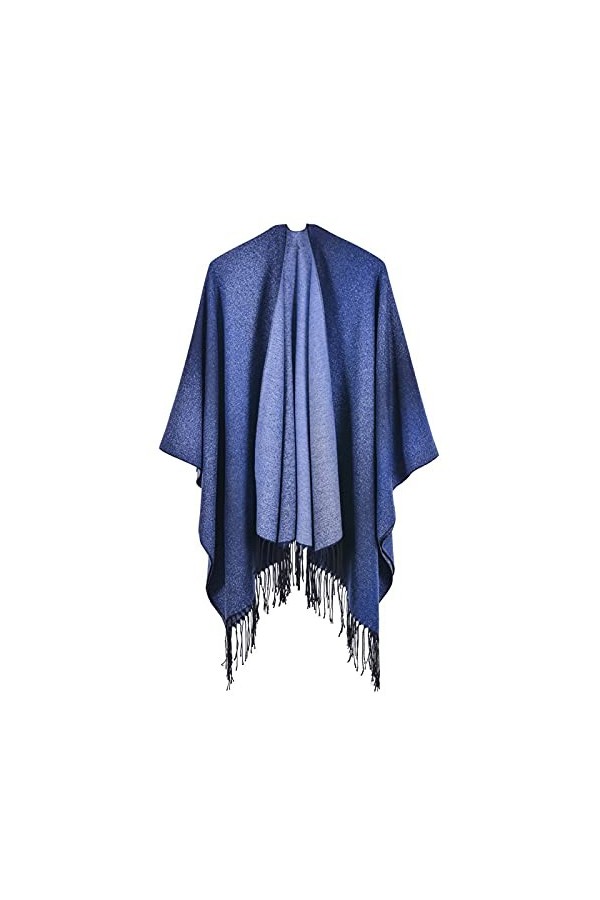 MeOkey Poncho Femme, Cape Femme Hiver/Automne Chaud, Écharpe à Franges, Surdimensionné 130cm*150cm - Bleu Dégradé Double Face