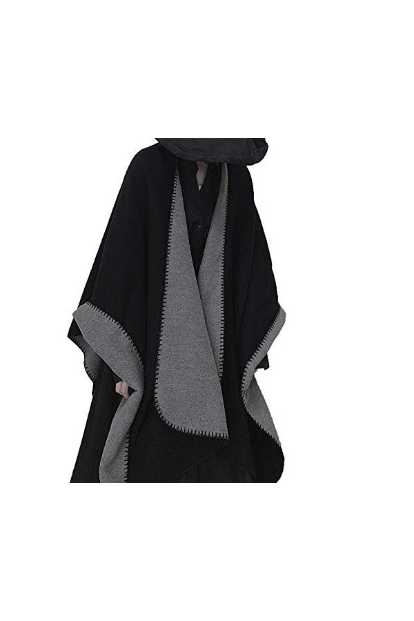 MeOkey Poncho Femme, Cape Femme Hiver/Automne Chaud, Écharpe à Franges, Surdimensionné 130cm*150cm - Bleu Dégradé Double Face