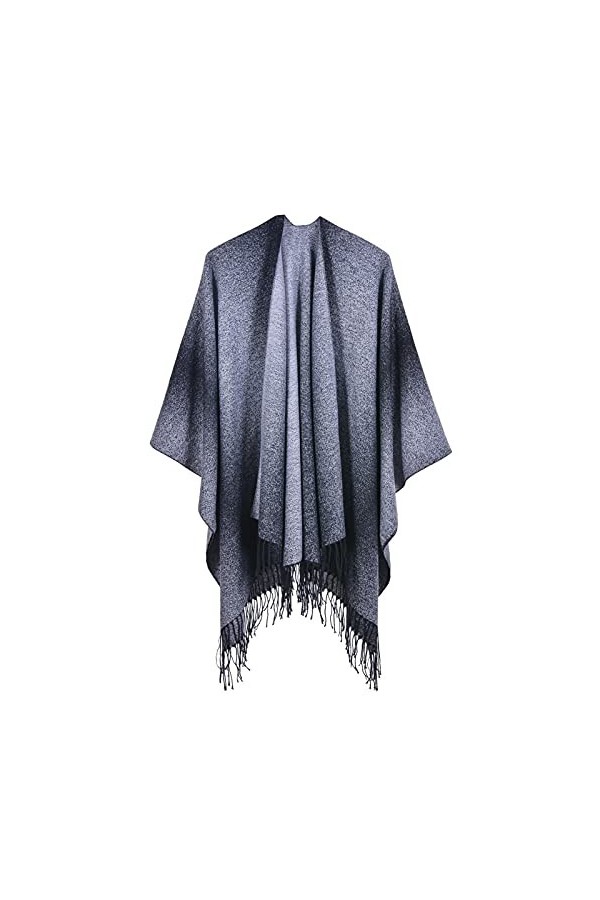 MeOkey Poncho Femme, Cape Femme Hiver/Automne Chaud, Écharpe à Franges, Surdimensionné 130cm*150cm - Bleu Dégradé Double Face