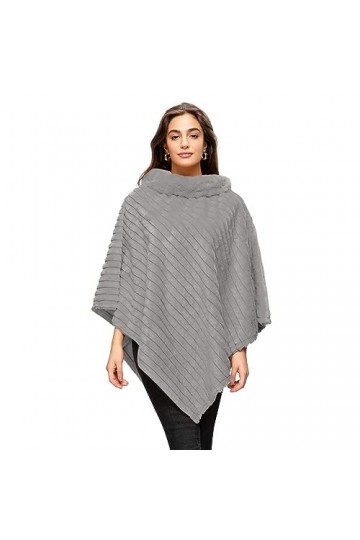 Glamexx24 Poncho de Fourrure dhiver élégant pour Femmes col Rond Veste épaisse Cape Chaude Fourrure tricotée,Gris,Taille uni