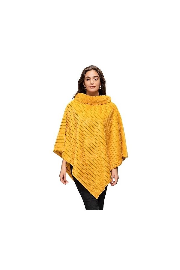 Glamexx24 Poncho de Fourrure dhiver élégant pour Femmes col Rond Veste épaisse Cape Chaude Fourrure tricotée,Gris,Taille uni