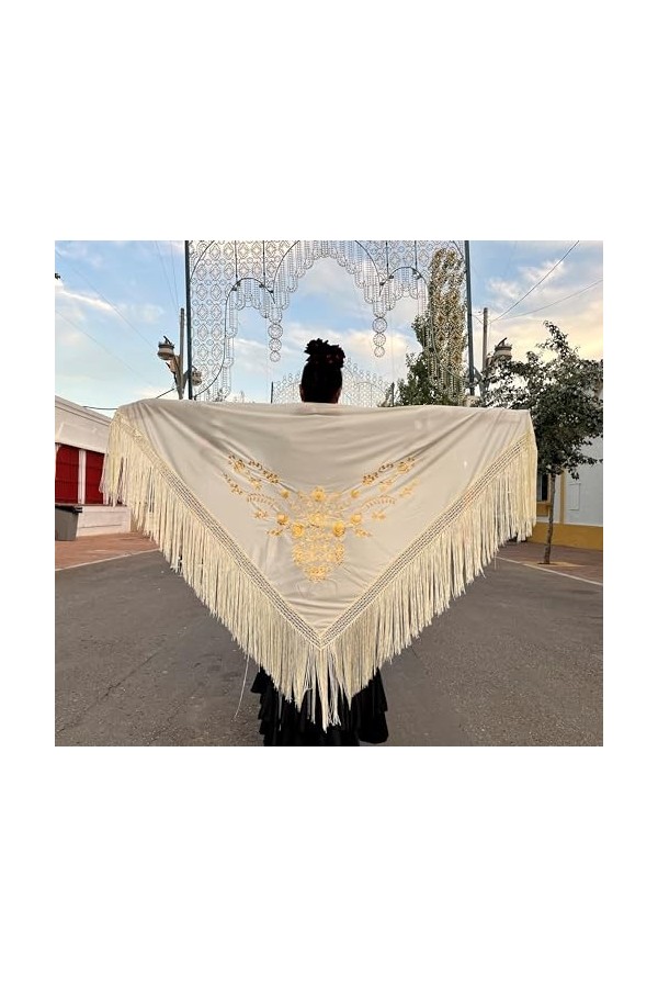 La Senorita Foulard Ceinture Chale De Danse Flamenco Broderie Frange blanc