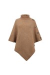 JFAN Poncho Femme Pull en Tricot à col Montant Quatre Boutons Élégant Ponchos et Capes Kaki
