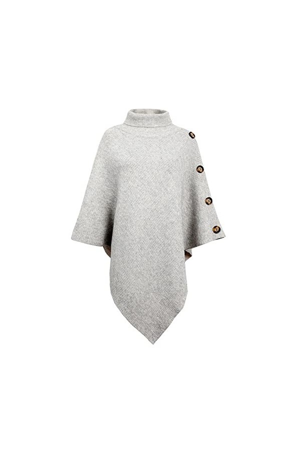 JFAN Poncho Femme Pull en Tricot à col Montant Quatre Boutons Élégant Ponchos et Capes Kaki