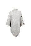 JFAN Poncho Femme Pull en Tricot à col Montant Quatre Boutons Élégant Ponchos et Capes Kaki