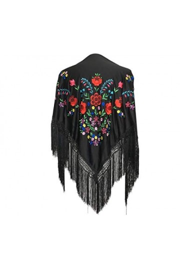 La Senorita Foulard Ceinture Chale De Danse Flamenco Broderie Frange noir différentes fleurs colorées Large