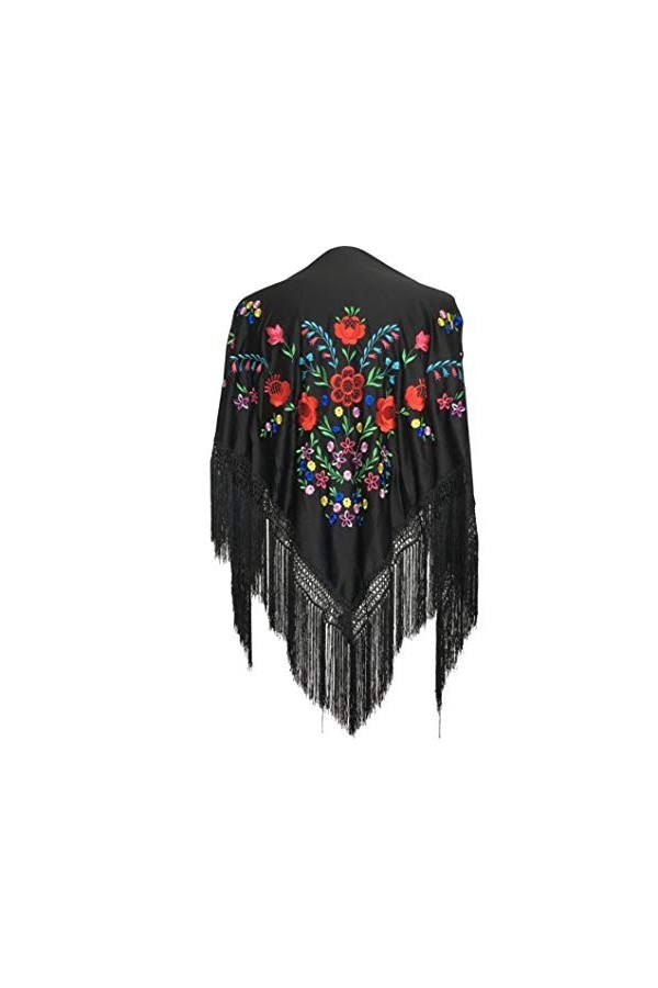 La Senorita Foulard Ceinture Chale De Danse Flamenco Broderie Frange noir différentes fleurs colorées Large