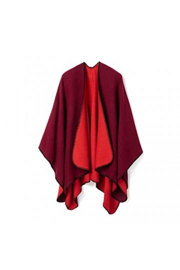 Lindoro Cape de poncho châle ouvert sur le devant pour femme, couleur unie, Cardigan dhiver chaud chandails pashmina châle, 