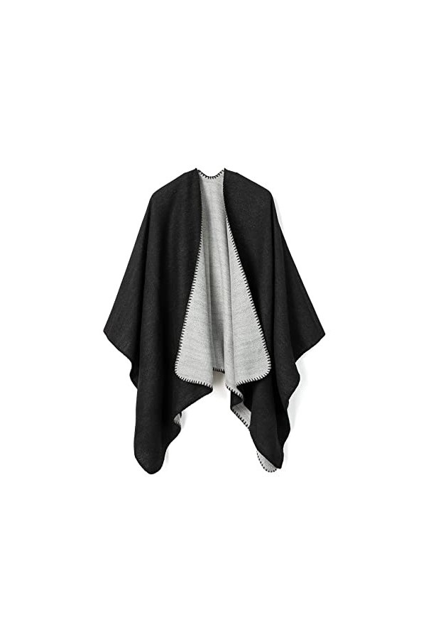 Lindoro Cape de poncho châle ouvert sur le devant pour femme, couleur unie, Cardigan dhiver chaud chandails pashmina châle, 