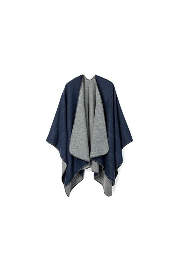Lindoro Cape de poncho châle ouvert sur le devant pour femme, couleur unie, Cardigan dhiver chaud chandails pashmina châle, 