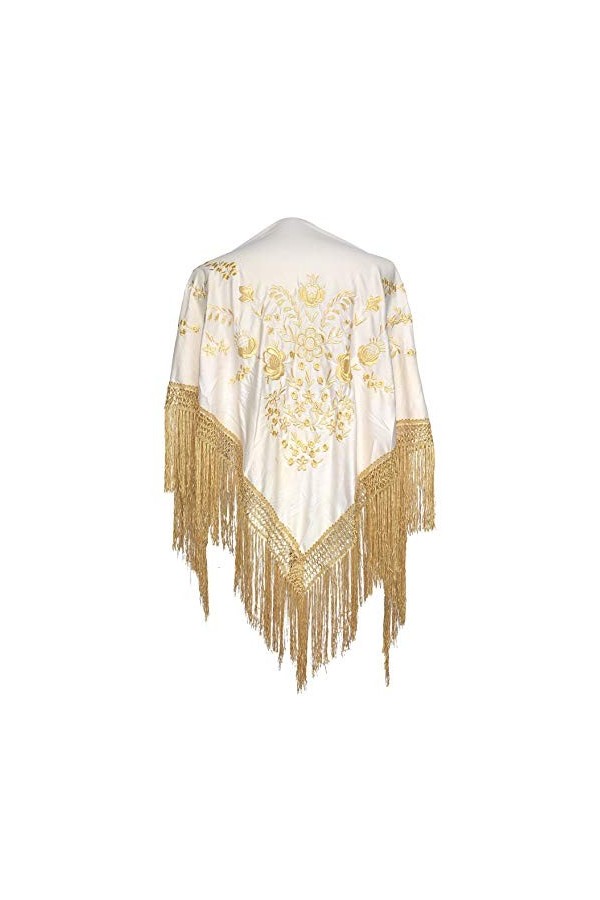 La Senorita Foulard Ceinture Chale De Danse Flamenco Broderie blanc fleurs et Franges d or