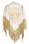 La Senorita Foulard Ceinture Chale De Danse Flamenco Broderie blanc fleurs et Franges d or