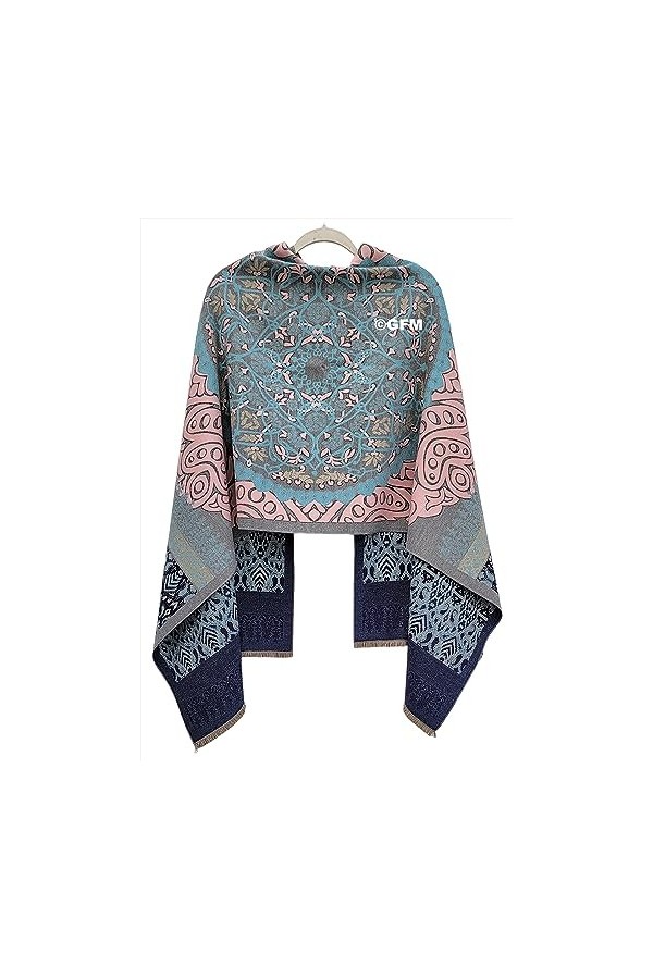 GFM® Cachemire Texture Pashmina Style Écharpe Châle pour Automne Hiver, 11-Bh-gris, L