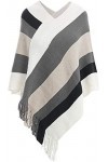 George Hilton Poncho enveloppant pour femme - Pull à rayures - Châle tricoté - Mode dhiver - Taille unique, blanc/gris, tail