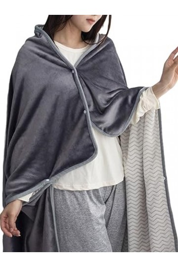 SISXIULYN Femme Poncho Couleur Unie Classique Capes avec Boutons Hiver Couverture Chaude Douce Cardigan en Flanelle Châle 10