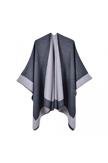 AXZDTH Écharpe pour femme - Poncho vintage - Couleur bloquante - Poncho ouvert à lavant - Couverture dhiver élégante - Pour