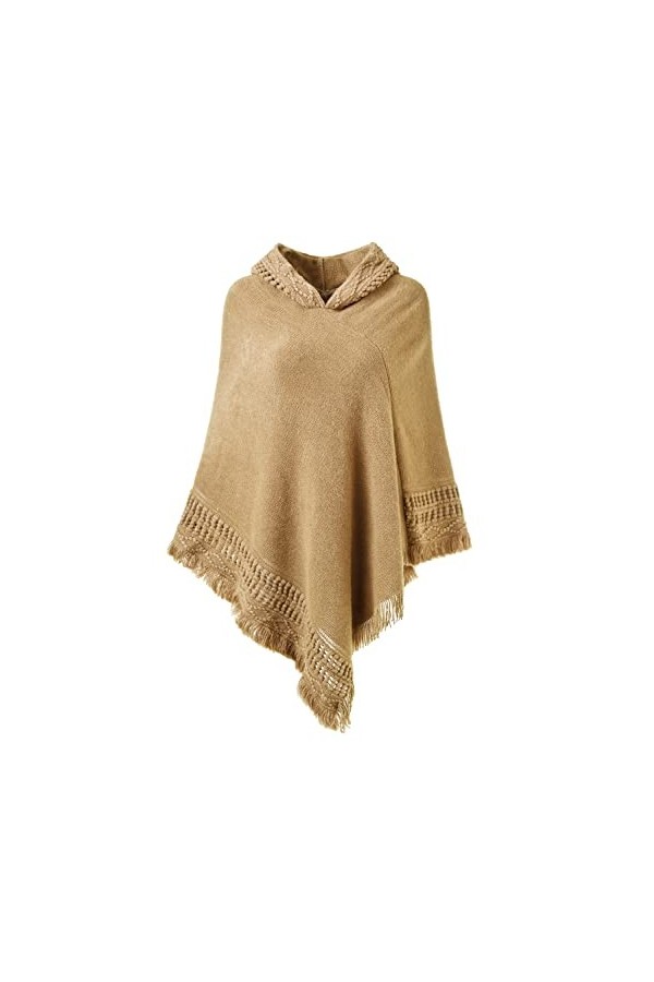 Ferand Chic Poncho Cape à Capuche en Crochet Chaud pour l Automne Hiver Femme - Taille unique - Blanc