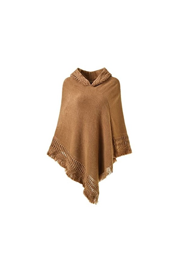 Ferand Chic Poncho Cape à Capuche en Crochet Chaud pour l Automne Hiver Femme - Taille unique - Blanc