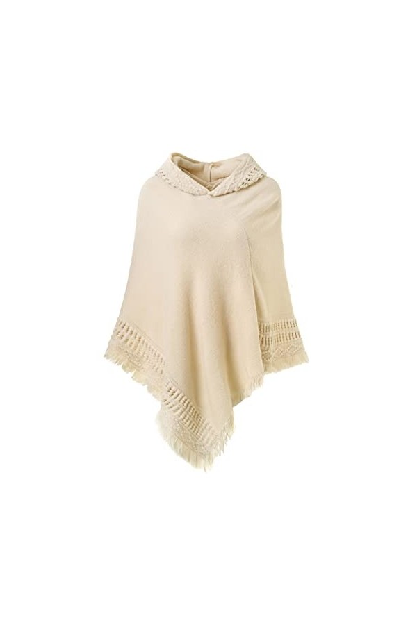 Ferand Chic Poncho Cape à Capuche en Crochet Chaud pour l Automne Hiver Femme - Taille unique - Blanc