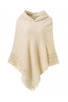 Ferand Chic Poncho Cape à Capuche en Crochet Chaud pour l Automne Hiver Femme - Taille unique - Blanc