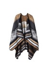 Poncho Châle Rétro Ouvert Femme - Plaid Imprimé Tricot Pull Manteau Gilet Large Long Pancho Tartan Style Capuche Chaud Grand 