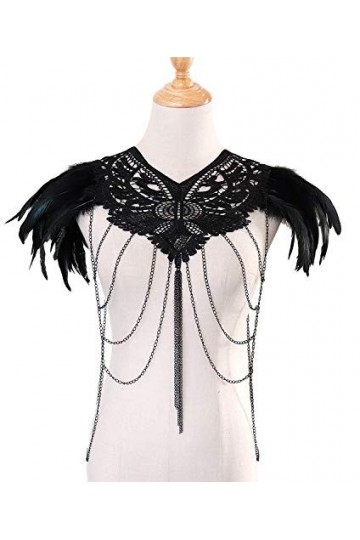 keland gothique plume noire épaulette cape dentelle corps ceinture pour la fête dhalloween Noir 