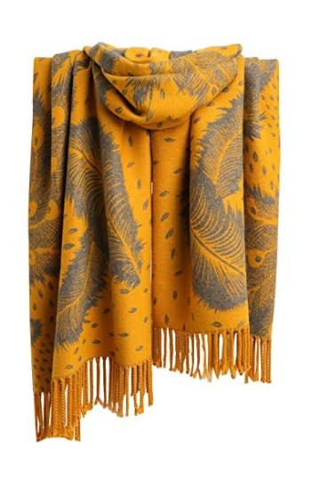 GFM® - Châle très doux en texture cachemire pour lautomne et lhiver - Conception de plumes de paon Pckshl-mtd-moutarde 