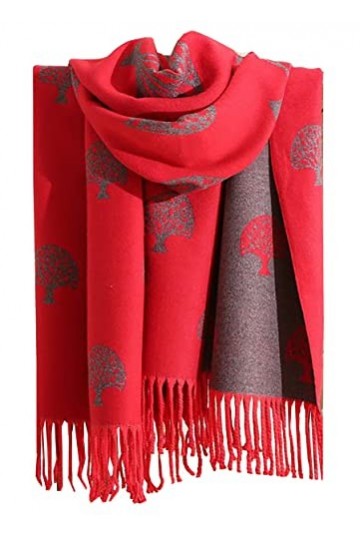 GFM® Châle ultra doux en cachemire mélangé – Arbre de vie, arbres ou plumes en relief CSHL-B , Tlife-red Grey, L