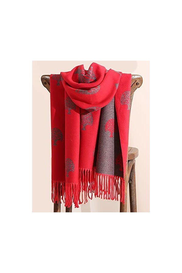 GFM® Châle ultra doux en cachemire mélangé – Arbre de vie, arbres ou plumes en relief CSHL-B , Tlife-red Grey, L