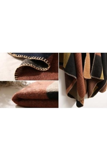 AXZDTH Écharpe pour femme - Poncho vintage - Couleur bloquante - Poncho ouvert à lavant - Couverture dhiver élégante - Pour