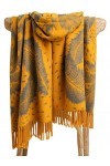 GFM® - Châle très doux en texture cachemire pour lautomne et lhiver - Conception de plumes de paon Pckshl-mtd-moutarde 