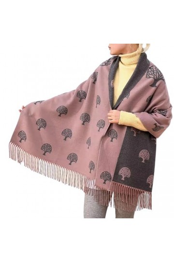 GFM® Châle ultra doux en cachemire mélangé – Arbre de vie, arbres ou plumes en relief CSHL-B , Tlife-Dusky Pink, L