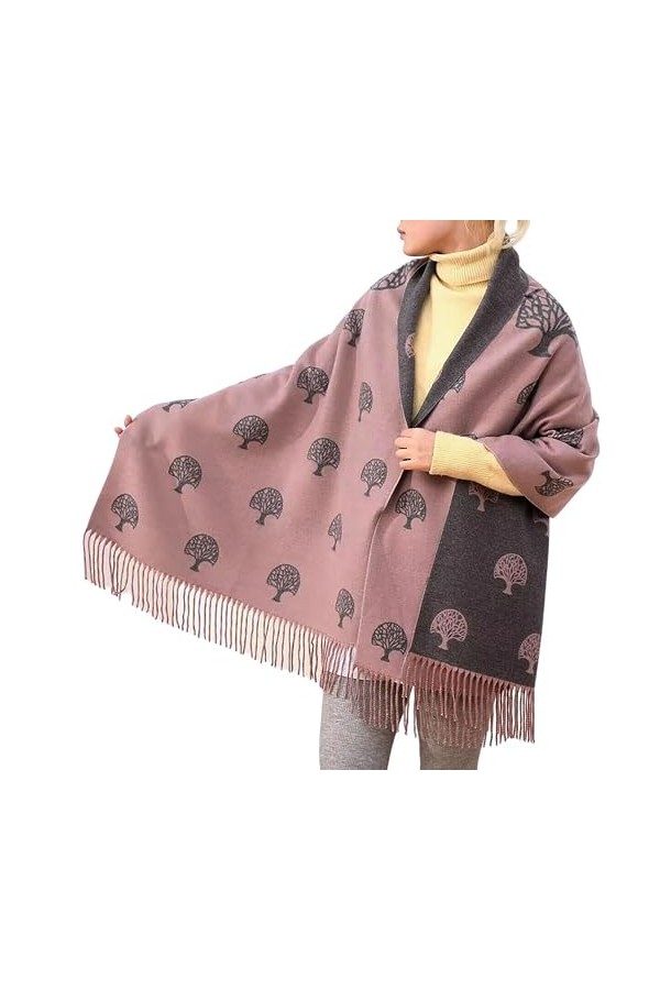 GFM® Châle ultra doux en cachemire mélangé – Arbre de vie, arbres ou plumes en relief CSHL-B , Tlife-Dusky Pink, L