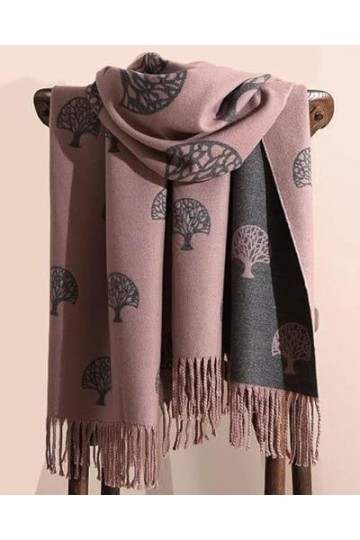 GFM® Châle ultra doux en cachemire mélangé – Arbre de vie, arbres ou plumes en relief CSHL-B , Tlife-Dusky Pink, L
