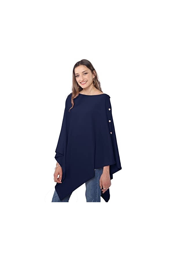 DiaryLook Poncho, châle, châle, écharpe multi-voies pour femme, bleu marine, taille unique