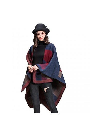 MEOKEY Poncho Femme Oversize Bloc de Couleur Épaissie Elégant Châle Cape Hiver 130x150cm